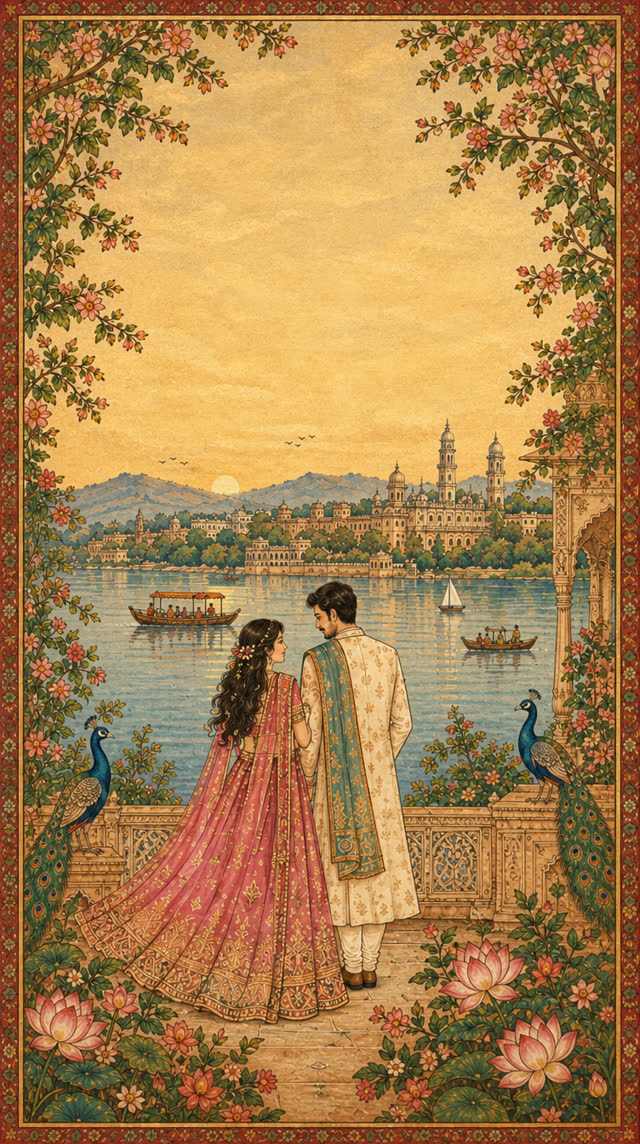 Illustration of Samridhi and Vikas by the lake