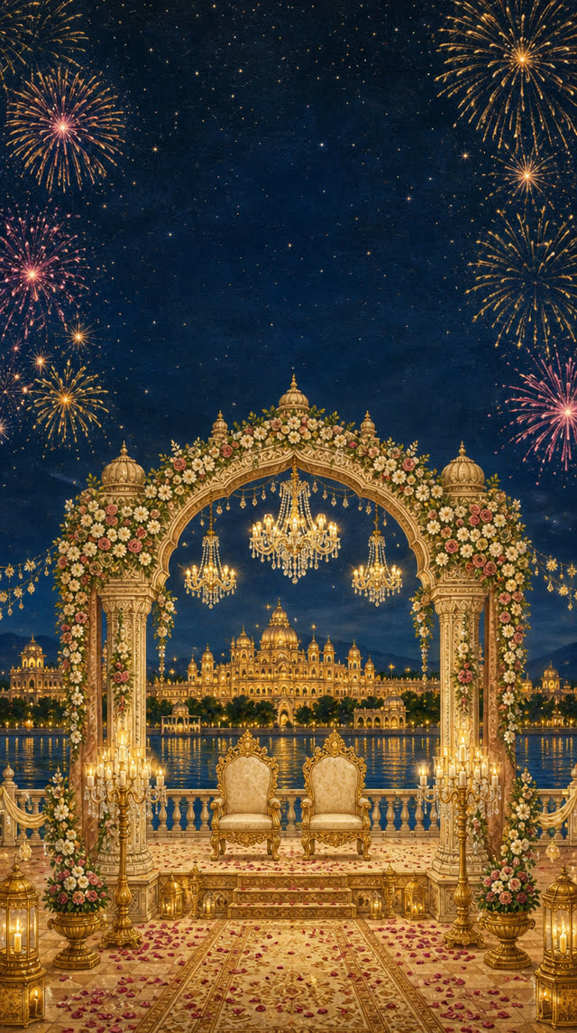 Reception stage under fireworks