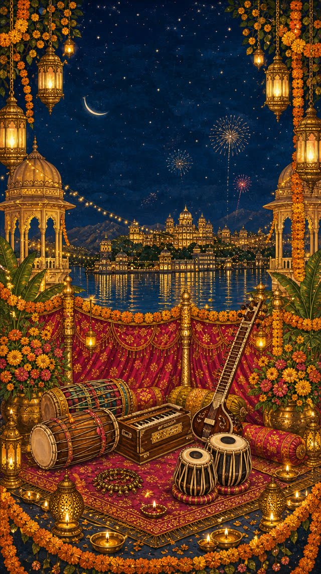 Sangeet night with lanterns and music