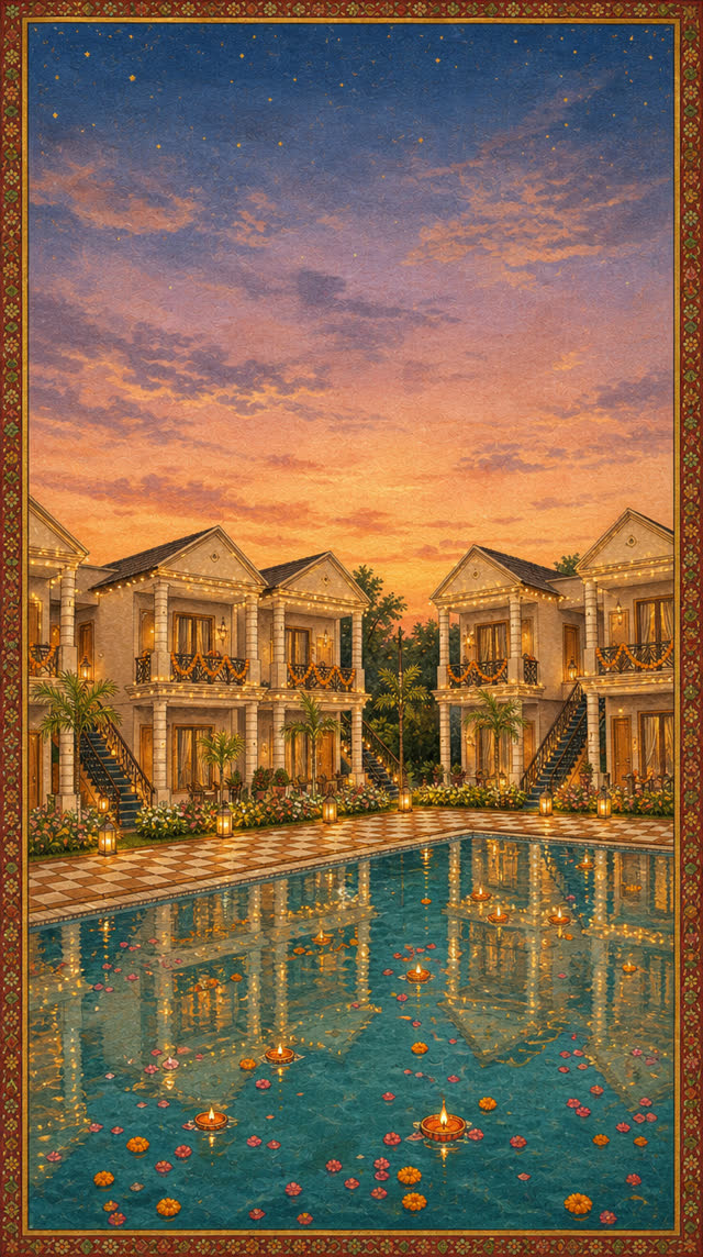 Illustration of Pearl Blue Resort with its pool